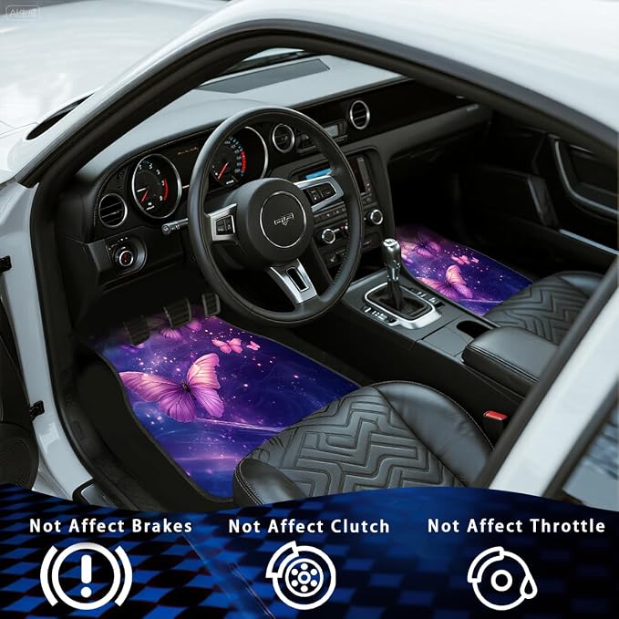 Butterfly Car Floor Mats Kawaii Purple Fantasy Glow Carpet Front Rear Carpets Mat Decorative Car Floor Carpets Non-Slip Auto Car Accessories Universal Fit Car Accessories for Truck