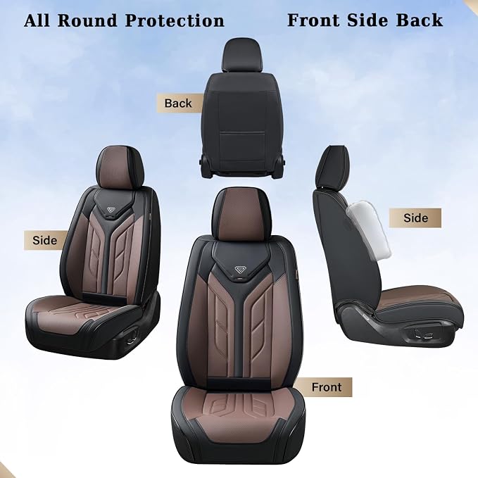 Coverado Car Seat Covers Full Set, Automotive Seat Covers Car Seat Protector Car Seat Cushion, Waterproof Leather Seat Covers for Cars, Universal Fit for Most Sedans SUV Pick-up Truck(Black&Coffee)