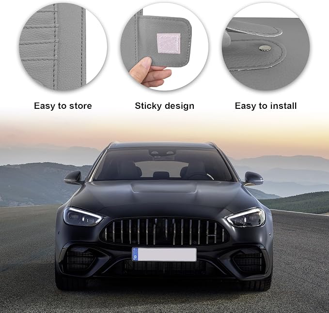 Dickno 2PCS Small Leather Car Sun Visor Organizer, Multifunctional Auto Visor Document Holder with Sunglasses Clip, Universal Car Interior Organizer for Drving License, Card, Pen (Gray)