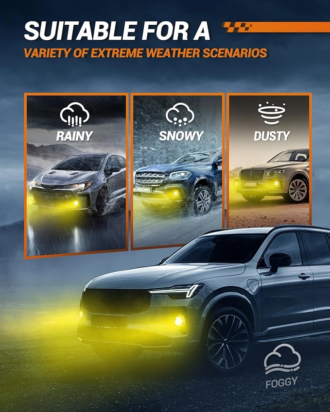 SEALIGHT H11 LED Fog Light Bulbs Yellow, 14000Lumens 600% Brightness 50000 Hours Lifespan H16 H8 LED Fog Bulb, 3000K Amber Strong Penetration, Play and Plug, Pack of 2