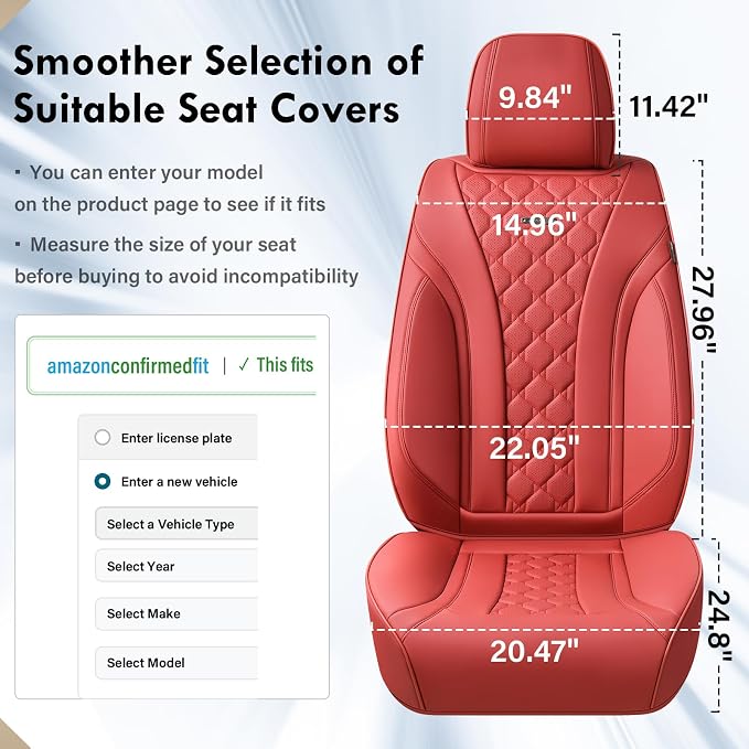 Coverado Car Seat Covers Full Set, Luxury Diamond Leather Car Seat Cover, Waterproof Automotive Seat Protectors, Breathable Car Seat Cushion, Universal 5 Seats Seat Cover Fit for Most Cars, Red