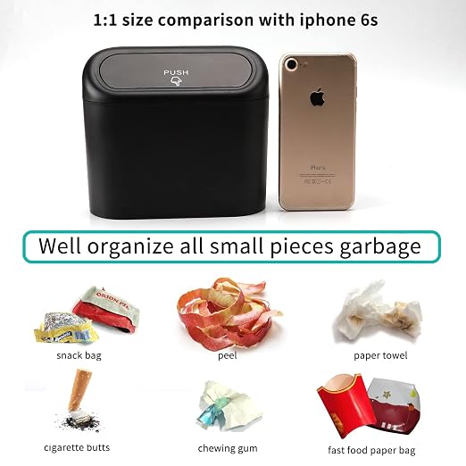 Accmor Car Trash Can with Lid, Leakproof Vehicle Garbage Organizer Holder Bin with 60 Pcs Trash Bags, Mini Auto Dustbin Interior Accessories Storage Container for SUV, Office, Home