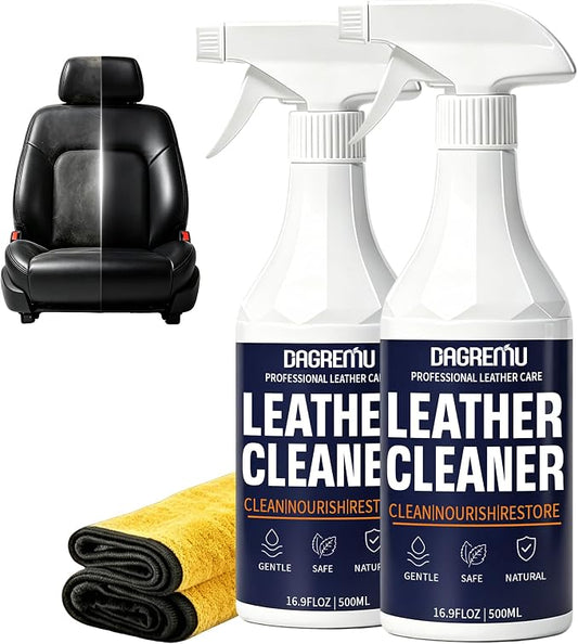 Leather Cleaner and Conditioner Kit – 2×16oz Leather Cleaner for Car Seats | Removes Dirt, Oils & Stains - pH-Balanced, Non-Greasy - Restores & Protects Sofas, Bags & More - With Microfiber Towel