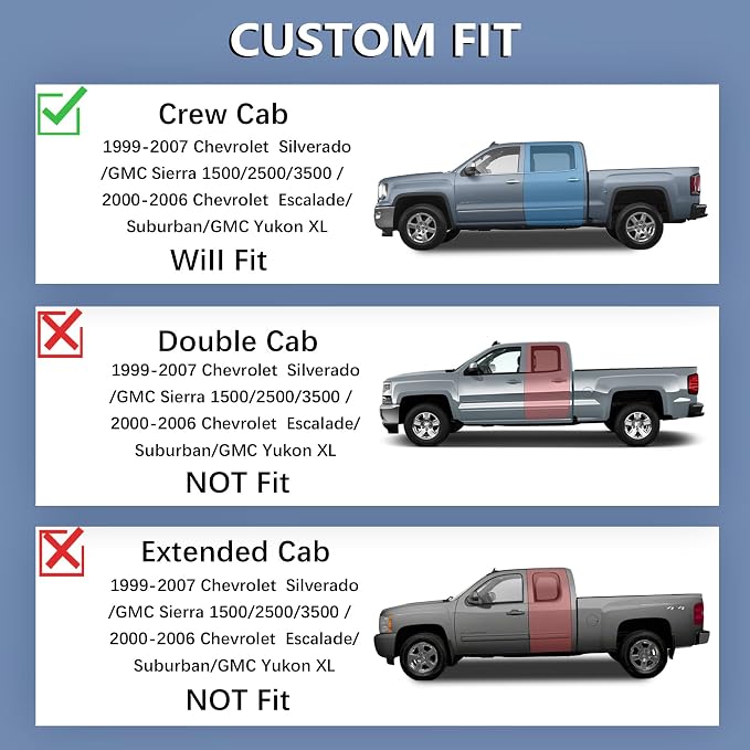 KARPAL Floor Mats for 1999-2007 Chevy Silverado/GMC Sierra 1500/2500/3500 Crew Cab / 2000-2006 Chevy Suburban/Cadillac Escalade/GMC Yukon XL, All-Weather TPE Custom Fit Floor Liners Car Accessories