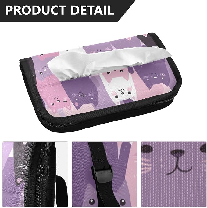 Car Visor Tissue Holder Mask Holder for Car, Car Tissue Box Sun Visor Napkin Holder Car Visor Accessories Adjustable Straps Reusable Durable Easy to Install Pink and Purple Cats