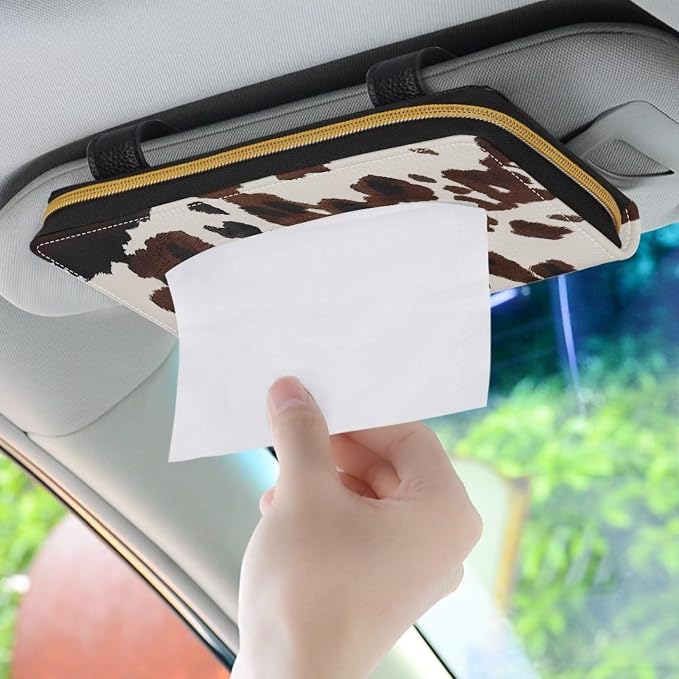 Brown Cowhide Backseat Tissue Case Holder Hanging Visor Tissue Holde Brown Cowhide PU Leather Tissue Box Napkin Holder
