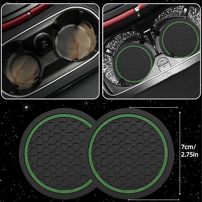NBTEPEM 10 Pcs Car Floor Mats Full Set & Sport Leather Steering Wheel Cover 14.5-15 inch, Center Console Cover, Seat Belt Cushion, Cup Holder Coaster, Universal Automobile Interior Sets (Green)