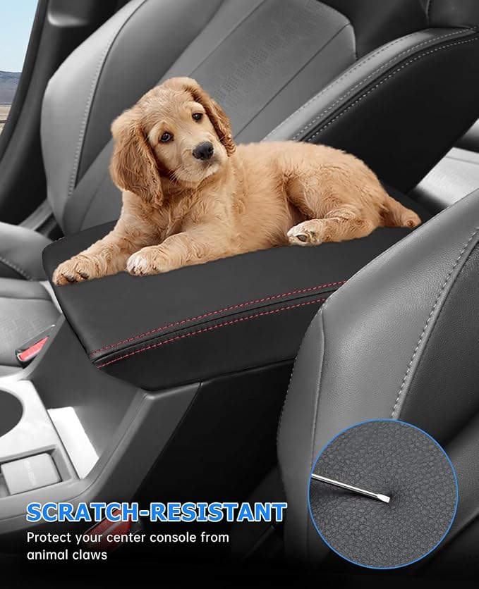 INTGET for 2026 Subaru Crosstrek/Impreza Accessories 2024 2025 Center Console Armrest Cover Leather Arm Rest Box Lid Middle Console Seat Cover Protector (Red Stitches, 2024+)