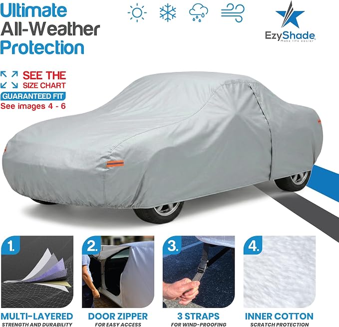 EzyShade Multi-Layer Waterproof Sports Car Cover - See Vehicle Size-Chart - Outdoor All Weather Full Exterior Covers for Automobiles - MG MGB MGC MX-5 Porsche Classic Cars. Size C0 (See SizeChart)