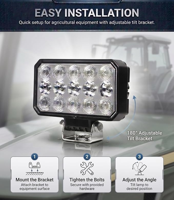 Exzeit 6 Inch Led Work Lights for JohnDeere Tractors Trucks, 96W High Low Beam Equipment Lights Compatible with Kubota Trators Trucks, 12V/24V