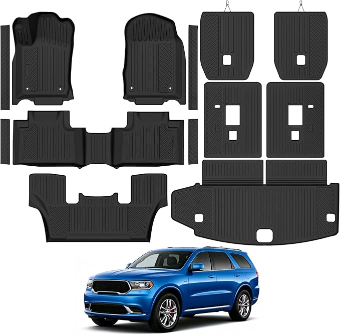 Custom Fit Floor Mats for 2013-2015 Dodge Durango 6 Seats/Captain Seat, All Weather TPE Floor Liners & Trunk Mat & 2nd/3rd Row Backrest Mat & Door Sill Guard, Full Set Interior Accessories