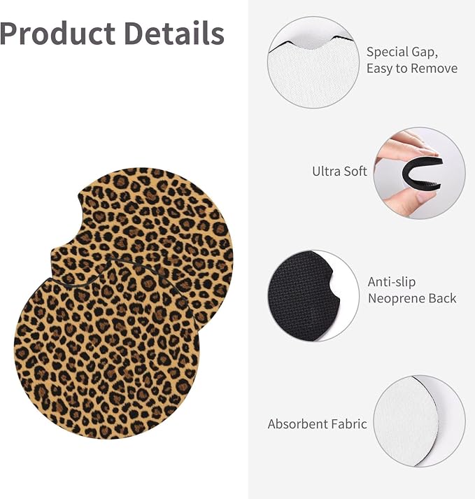 Leopard Print Steering Wheel Cover - Cheetah Leopard Print Steering Wheel Cover Anti-Slip Breathable for 15 in Universal 2 Pcs Car Interior Cup Holder Pad for Men Women