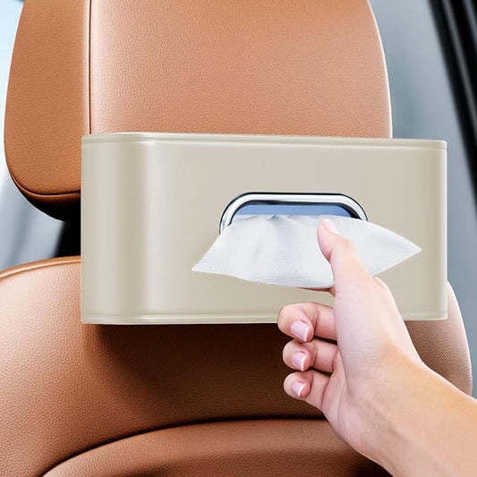 Car Tissue Holder, Car Kleenex Holder Backseat Fits 100-160 Count | Premium PU Leather,Keep Tidy,Universal,Large tissue box,Backseat Car Napkin Holder,Tissues Dispenser for Car,Beige