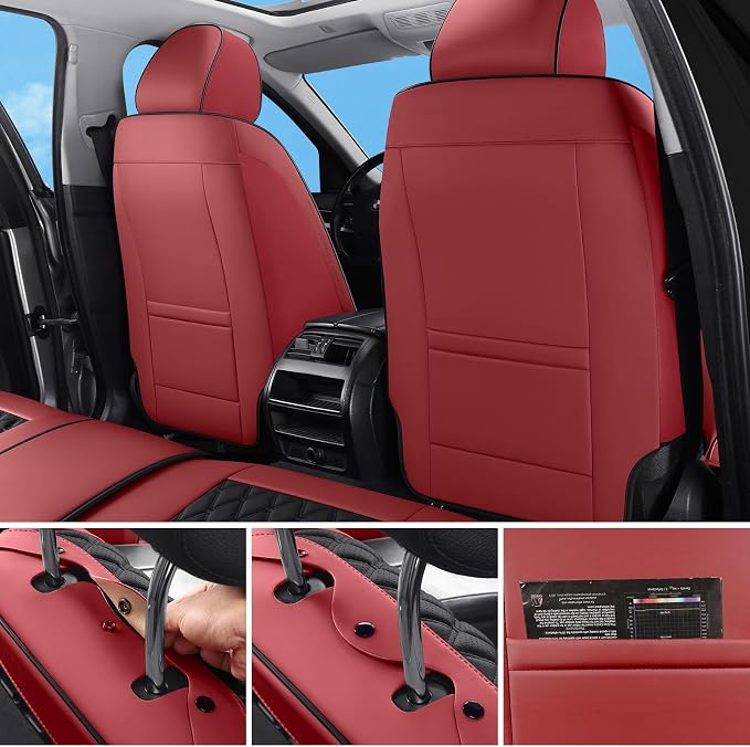Car Seat Covers Full Set,5 Seat Leather Seat Covers for Cars,Front Seats and Back Seat Cover,Waterproof Car Seat Cushion Protectors,Universal Fit for Most Cars SUV Trucks(Black&Red, Full Set)