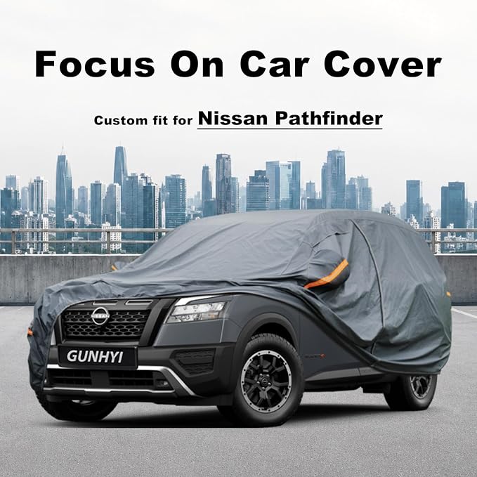 GUNHYI Premium Car Cover Custom Fit Nissan Pathfinder, 16 Layers Heavy Duty Car Cover Waterproof All Weather with Zipper Door for Sun Rain Snow Dust Uv Protection