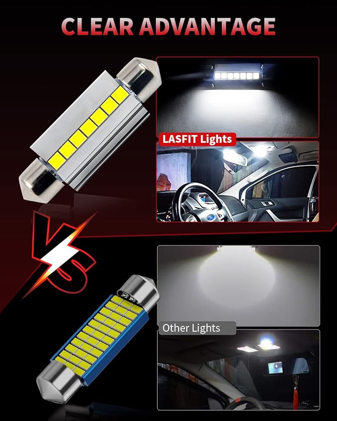 LASFIT Super Bright 42MM LED Festoon 41MM 211-2 578 212-2 LED Use for Dome Map Door Interior Door Trunk Glove Box Lights 6000K White Light Upgraded(2pcs)