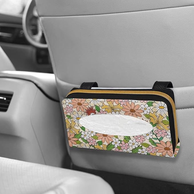 Floral Print Car Sun Visor Tissue Holder PU Leather Tissue Box Car Visor Accessories Automotive Visor Tissue Holder PU Leather Backseat Tissue Box