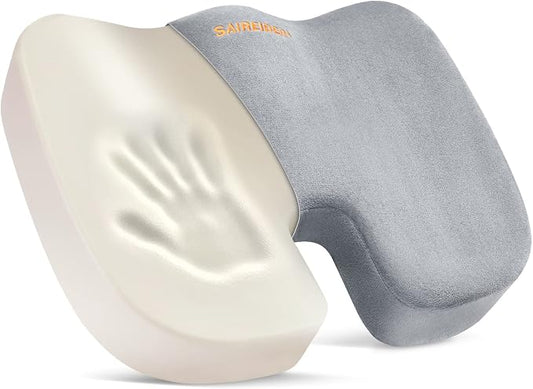 SAIREIDER Seat Cushions for Office Chairs, Memory Foam Coccyx Cushion Pads for Tailbone Pain, Sciatica Relief Pillow, Car Seat Cushion, Correct Sitting Posture (Grey)