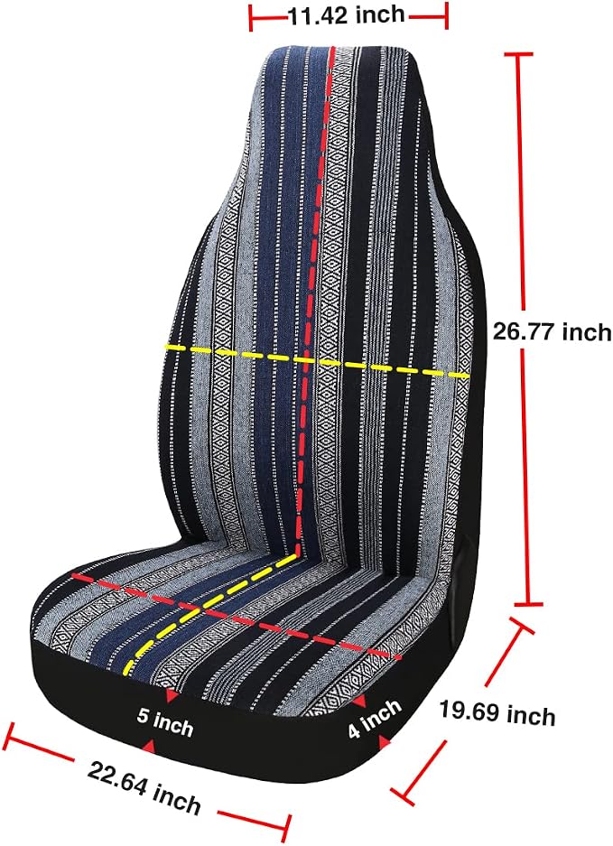 Baja Saddle Blanket Car Seat Covers 7PCS Full Set, Breathable and Washable Striped Woven Automotive Vehicle Seat Cover Universal for Sedan, SUV, Truck, Airbag Compatible