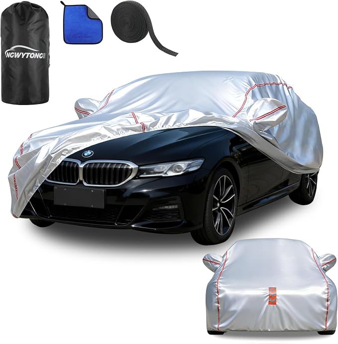 Waterproof All Weather Heavy Duty Vehicle Cover, 360° Underbody Wrap Windproof Design, Quick Install Outdoor Cover,（for BMW 5 Series 2007-2025）