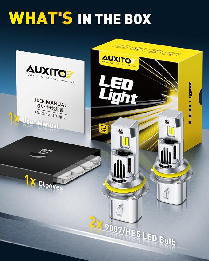 AUXITO 9007 HB5 Bulbs, 80000LM 6500K Cool White, Super Bright 15X Halogen, Plug and Play CANbus Ready No Flicker, Pack of 2