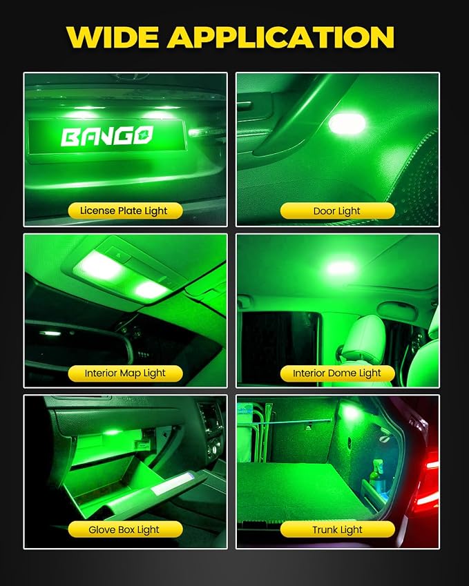 BANGO 194 LED Bulb, Super Bright 168 T10 2825 W5W LED Replacement Bulbs for Car Interior Dome Map Door Courtesy Trunk Side Marker License Plate Lights, Green (Pack of 10)