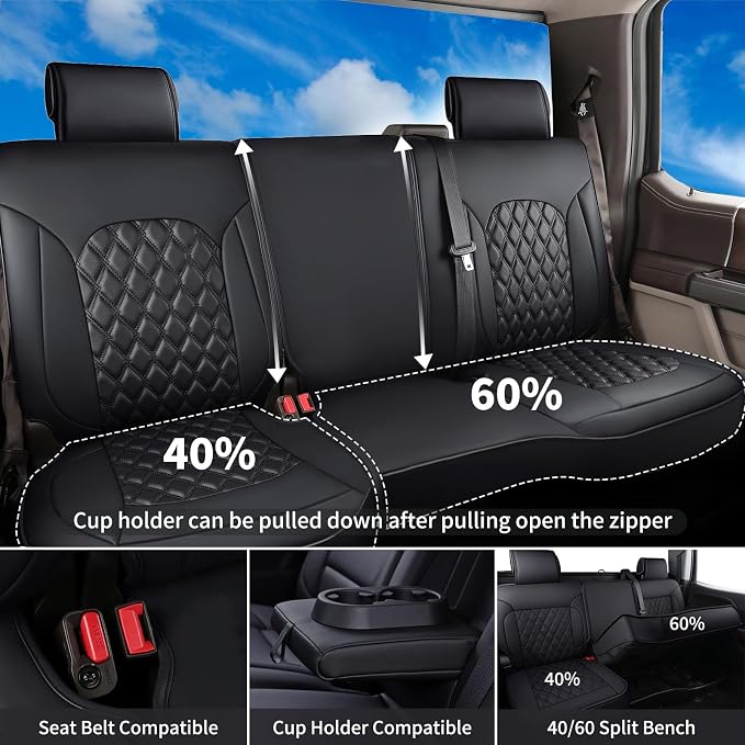 Huidasource Seat Covers for Trucks Chevy Silverado/GMC Sierra, GMC Sierra 1500 Seat Covers, 1500 2014-2018, 2500HD 3500HD 2015-2019 Crew Double Extended Cab, Thickened Nappa Leather (Full Set/Black)