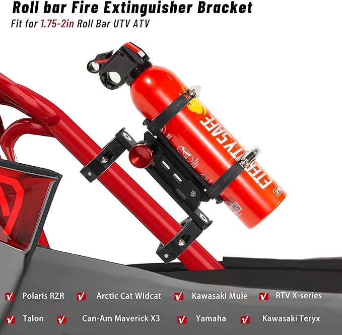 UTV Fire Extinguisher Mount Kit- Quick Release Roll Bar Fire Extinguisher Holder with Aluminum Bracket for Any Vehicle with 1.75"-2" Roll Bar, UTV Accessories Compatible with Polaris RZR/Can Am X3/SXS