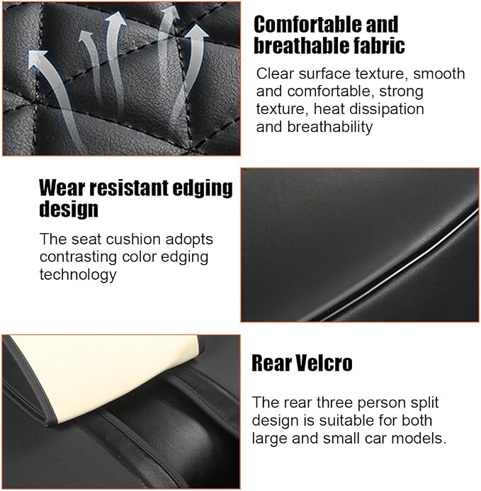 Leather Car Seat Cover, Vehicle Rear Bottom Seat Protector Pad, Full Surrounded Waterproof Auto Seat Protective Cushion with Storage Pocket, Universal Fit（Beige）