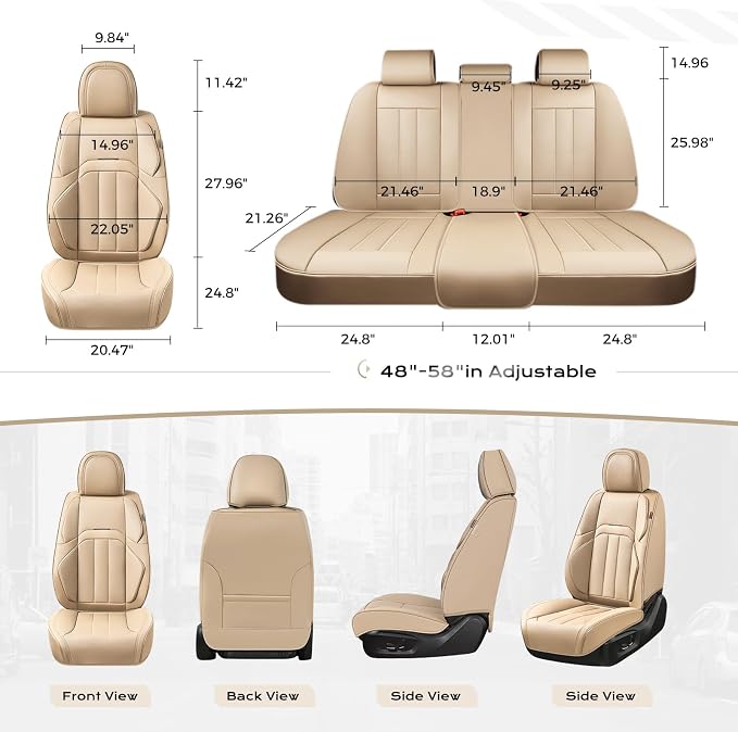 Coverado Car Seat Cover, Cover for Cars Full Seat, Premium Leather, Universal Fit Waterproof Seat Protectors, Car Seat Cushion Non-Slip for Most Cars-Beige