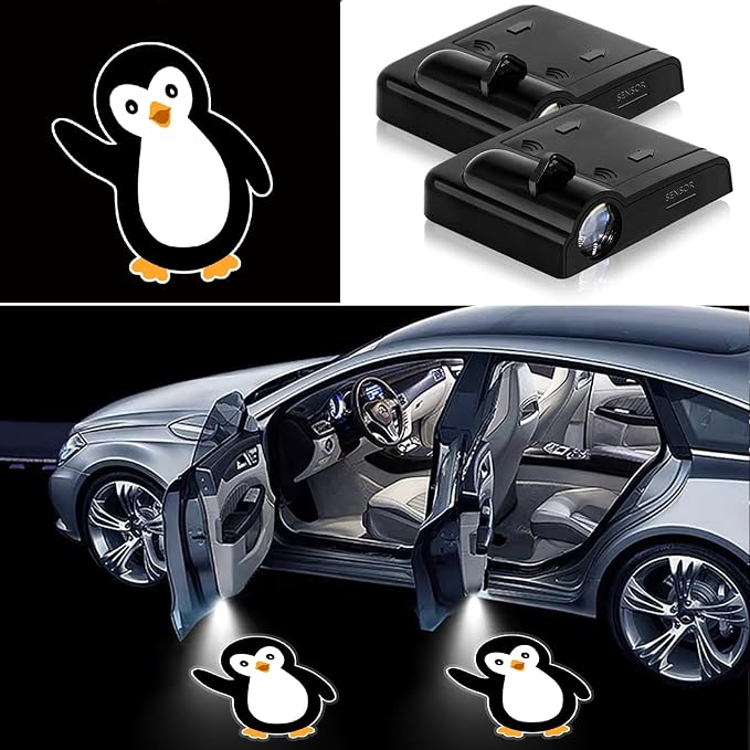 2PCS Car Door Lights,Penguin Door Lights Logo Projector LED Shadow Welcome Lamp, Penguin Car Accessories Gifts for Women Men,Suitable for All Vehicles Motorcycle Bike