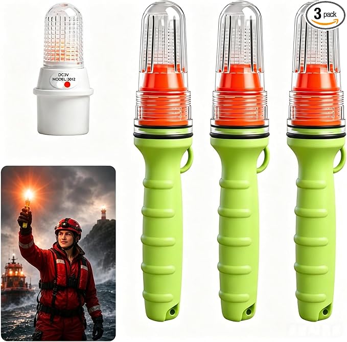 Premium Boat Flares Coast Guard Approved-Waterproof Marine Flares Emergency Visibility Kit for Fishing Boat, LED Roadside Flares&Throwable Flotation Device Compatible (RED-1)