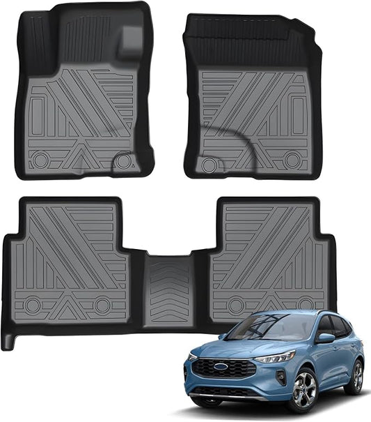 KUST Floor Mats for Ford Escape 2020-2025 2026 (NOT for Hybrid), All Weather TPE Rubber Front Rear 2 Row Car Mats Escape Accessories High Edge Black, 3PCS
