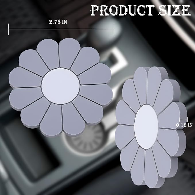 2-Pack Car Cup Holder Coaster Inserts, Daisy Shape, 2.75 Inch Non-Slip Silicone Cup Holder Insert, Universal Non-Slip Cup Holders, Car Accessories Interior for Women and Man (Gray)