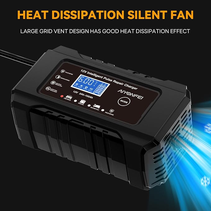 6A 12V Car Battery Charger Smart Maintainer Trickle Charger, Black | Smart Battery Desulfator, Temperature Compensation, for Car Truck Motorcycle, Lawn Mower Marine