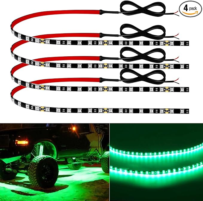 Car Led Strip Lights 24" Connectable Green 12V Led Light Strip for Cars Golf Cart Boat Marine Motorcycle Waterproof Strip, 4Pack