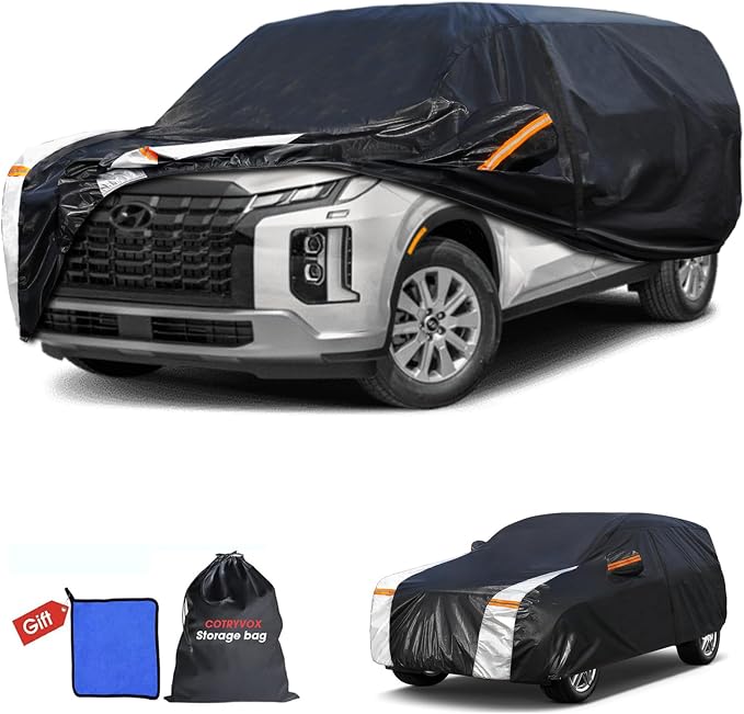 Multi-Layer Car Cover Custom Fit for Hyundai Palisade(2018-2026), 100% Waterproof All Weather for Automobiles, Gift with Towel, Heavy Duty Car Covers for Rain Sun UV Protection with Door Zipper