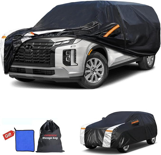 Multi-Layer Car Cover Custom Fit for Hyundai Palisade(2018-2026), 100% Waterproof All Weather for Automobiles, Gift with Towel, Heavy Duty Car Covers for Rain Sun UV Protection with Door Zipper