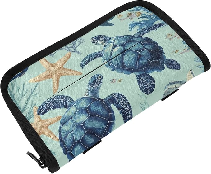 Car Visor Tissue Holder Mask Holder for Car, Car Tissue Box Sun Visor Napkin Holder Car Visor Accessories Adjustable Straps Reusable Durable Easy to Install Mint Green Sea Turtles Starfish