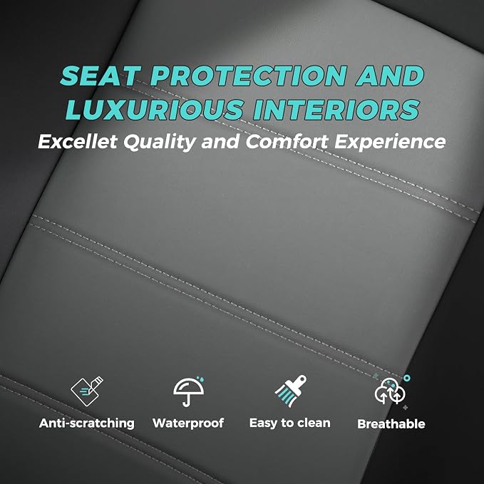 Seat Covers for Honda Civic Sedan Sport 2022 2023 2024 & LX 2022-2026, Custom Faux Leather Car Seats Cover Full Set Waterproof - Black Grey (Solid Rear Seatback - NO Rear Armrest)
