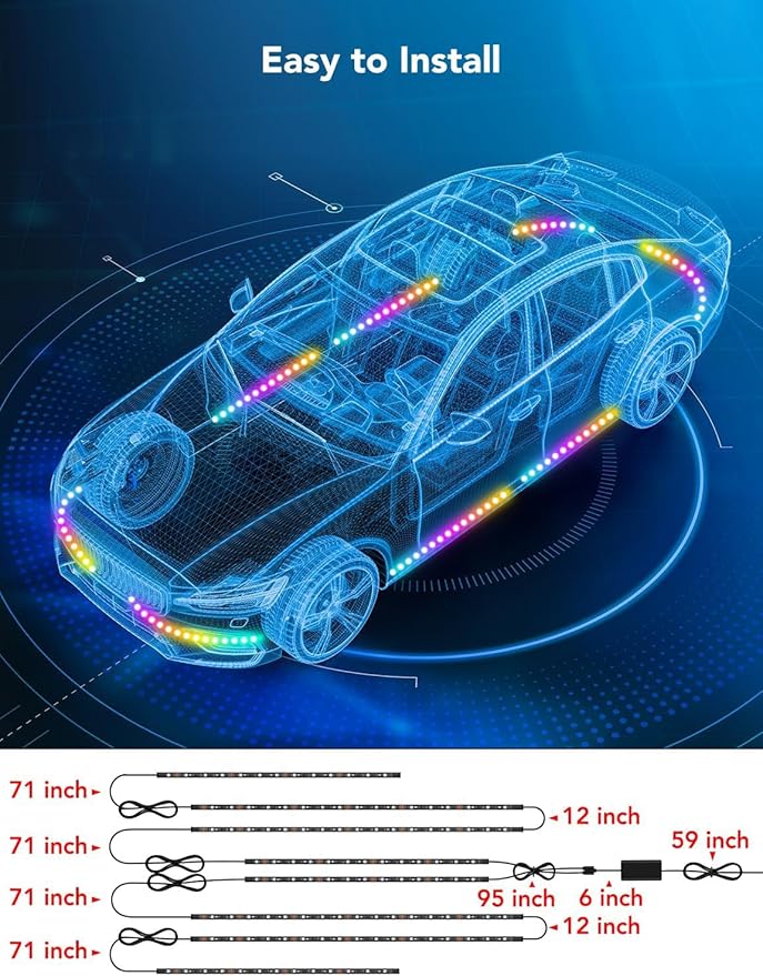 Govee Car Underglow Lights, 8 pcs, RGBIC Car Lights, App Control | 16 Million Colors, 45 Scene Modes, 3 Music Modes, for Cars, SUVs, Trucks, DC 12-24V