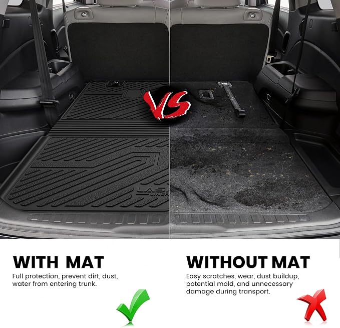 LASFIT Cargo Mat with Backrest Mat for Honda Pilot 2016-2022, Split & One-Piece Foldable Seating TPE Custom Fit Trunk Mat Cargo Liner with Seatback Mat Accessories, Black