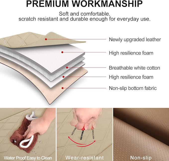 2 Pack Leather Front Car Seat Cover Bottom Car Seat, Anti-Slip and Full Wrap Driver Car Seat Protectors with Storage Pocket, Luxury Waterproof Bottom Auto Seat Cushion Pad Mat for Most Vehicles(Beige)