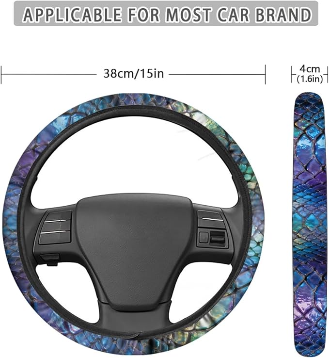 AFPANQZ Auto Steering Wheel Covers Comfort Anti-Slip Safety Stretch-on 14-15 inch, Colorful Snake Skin Easy Fix Machine Washable Steering Wheel Protection