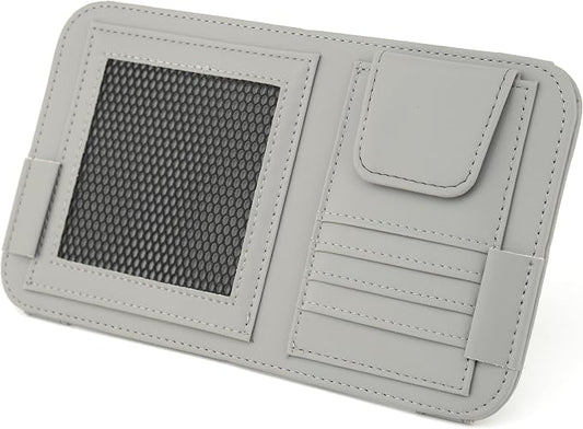 Leather Sun Visor Organizer for Truck, Sunglasses Holder, Cards Sleeve Pockets Organizer, Visor Document Holder for Registration License, Drving License, Insurance, Cards, Pen, Key