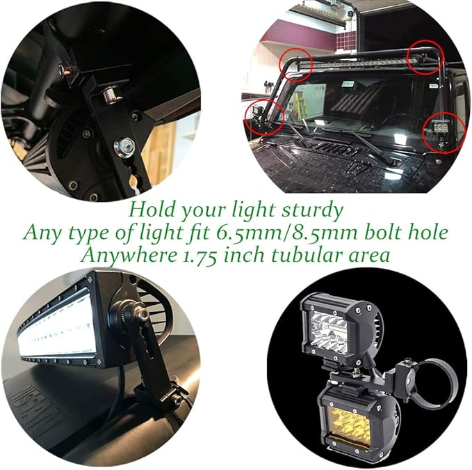 Tube Clamp Mounting Bracket, KMFCDAE Roll Bar Clamps for 1.75 Inch Tube Roll Cage Bull Bar Roof Rack LED Light Bar Mount (Adjustable, 1 Pair)
