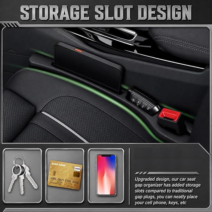 2PCS Car Seat Gap Filler Organizer | Multi-Functional Car Seat Gap Plug with 2 Storage Slots,Universal Cars Seats Gaps Fillers Strip for Avoid Items Falling