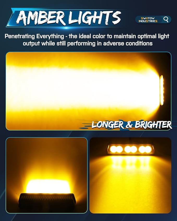 6 Inch Light Bar Amber, SWATOW INDUSTRIES 6" CREE LED Pod Lights Spot LED Ditch Pods Auxiliary Work Lights Bumper Mount Fog Light for Wrangler F150 Toyota Ram Truck SUV UTV ATV Motorcycle
