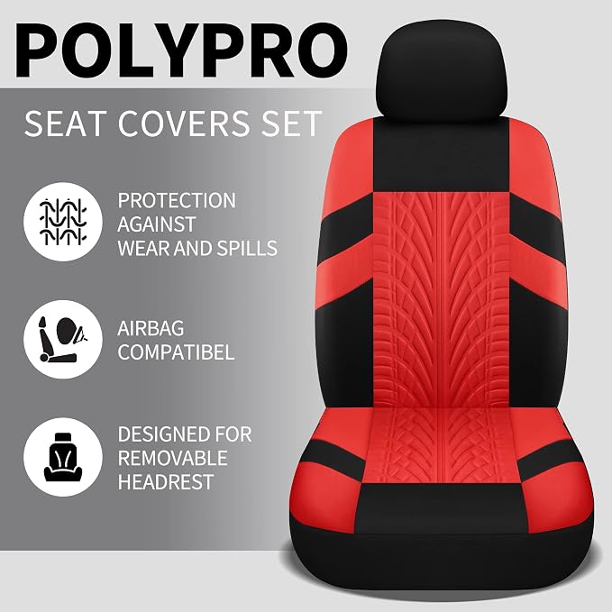 Pariitadin Car Seat Covers Full Set, Washable and Breathable Premium Cloth Automotive Vehicle Seat Cover for Car Interior, Universal Fit for Most Cars, Sedan, Truck, SUV(Black/Red)