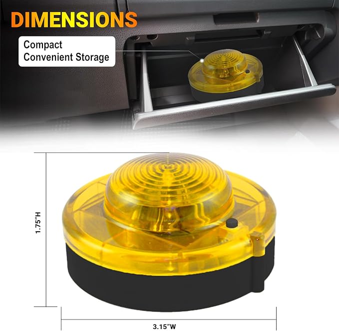 GT-Lite 2 Pack LED Emergency Beacons Yellow,Magnetic Base,2 Modes Flash or Steady,For Roadside Emergency Kit or Amish Buggy,RV,Boat,Super Bright Crush Resistant